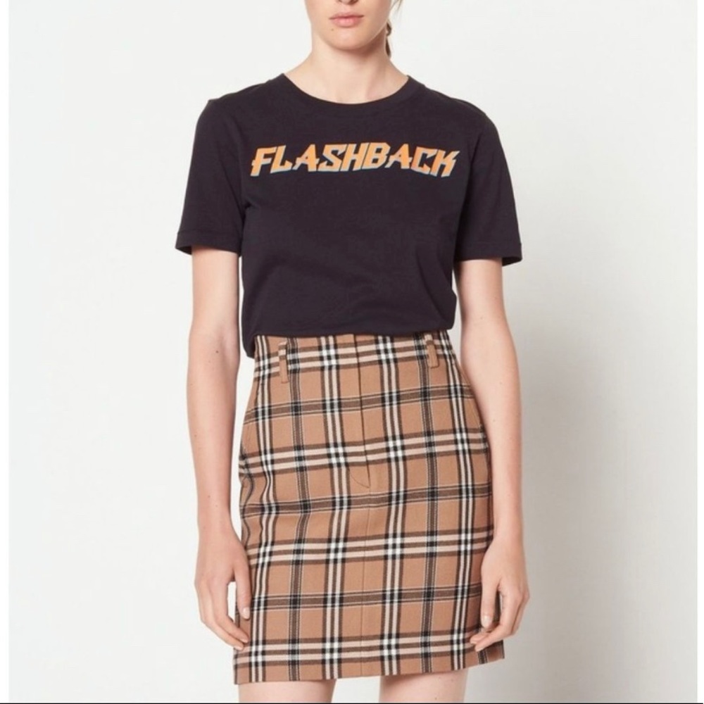 Sandro Sunset Camel Plaid Wool Blend Mini Skirt S